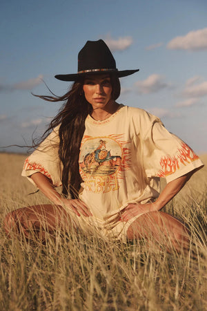 PREORDER The Very Oversized Flaming Cowboy Tee - Sand Sabbi 