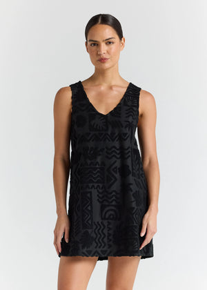 Mai Tai V Tunic Towelling Dress - Black Poolside Paradiso 