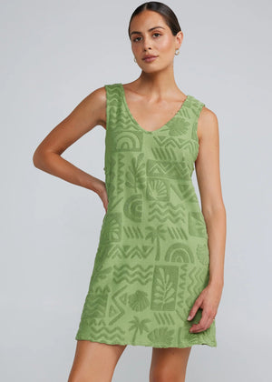 Mai Tai V Tunic Towelling Dress - Palm Poolside Paradiso 