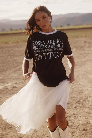 SHOP The Very Oversized Roses + Tattoo Tee - Black Sabbi 