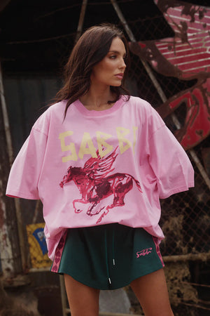 SHOP The Very Oversized Rhinestone Girl Tee - Pink Sabbi 