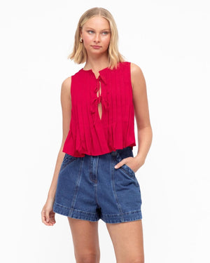 Mia Tie Front Top - Red Paper Heart 