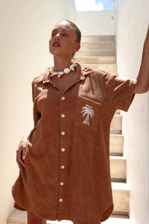 Terry Shirt Dress - Brown Palm Collective 