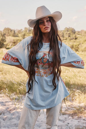 PREORDER The Very Oversized Flaming Cowboy Tee - Sky Sabbi 