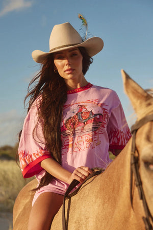 PREORDER The Very Oversized Flaming Cowboy Tee - Pink Sabbi 