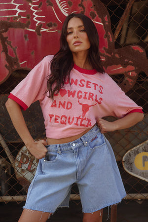 SHOP Sunsets + Cowgirls Tee - Pink Sabbi 